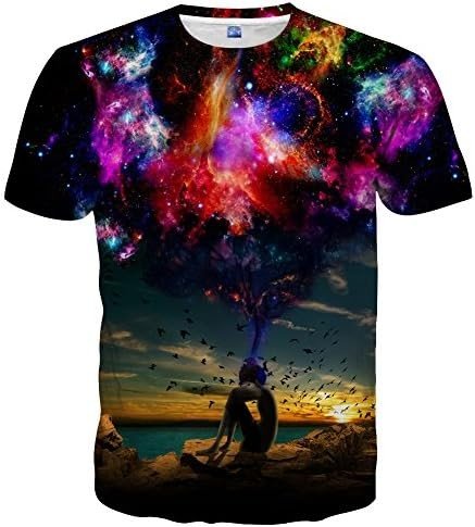 Hgvoetty Unisex 3D Print Shirts Colorful Space Graphic Tees for Men Women Teens